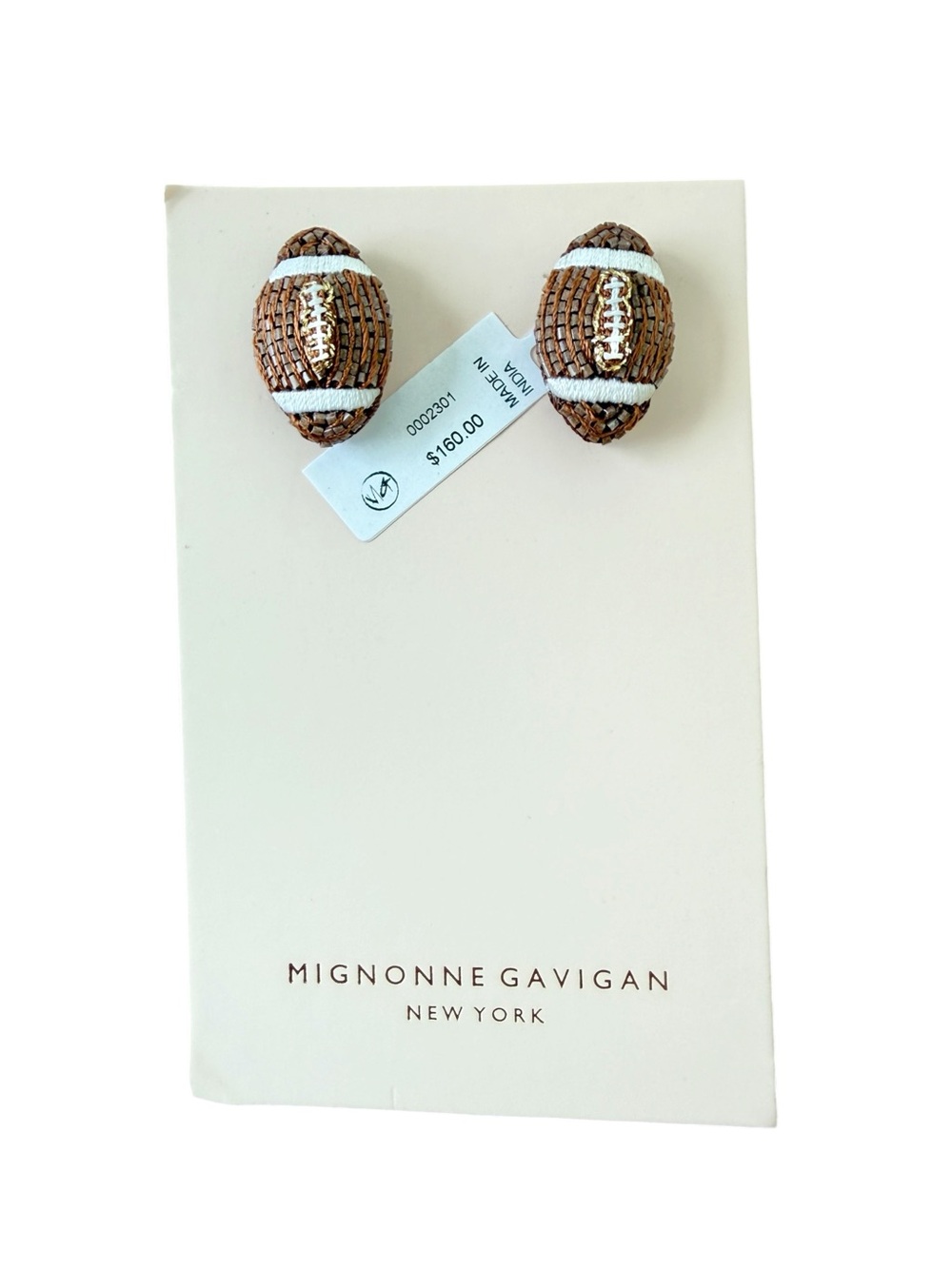 Mignonne Gavigan Football Stud Earrings Brown Beaded Gameday NWT $160